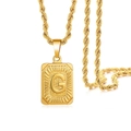 Gold plated hip hop rope chain necklace with a square pendant featuring letter G - Gold - G