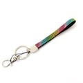 Rainbow crystal rhinestone wrist strap with black base and metal clasp for phones - Rainbow