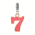 Pink enamel number 7 charm with gold edges and silver bail for DIY jewelry making - Number-7
