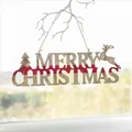 Wooden Merry Christmas sign featuring cutout letters with reindeer and tree motifs - 20CM Letter Plate (Style A) - MERRY CHRISTMAS