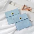 Microfiber jewelry pouch in light blue suede with gold snap button for storage - Microfiber Snap Button Style / 8*8cm / Light Blue