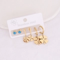 Gold stainless steel earring set featuring evil eye studs and clover dangles on card - Clover and Evil Eye Style (4#)