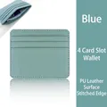 Slim mint blue PU leather card holder with 4 card slots and reinforced stitched edges - PU Leather Surface / 4 Slots Stitched Edge / Light Blue