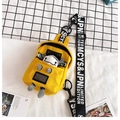 Bright yellow canvas crossbody chest bag with cute 3D cow doll and wide graphic strap - Yellow with Little Calf