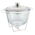 Silberner Speisewärmer aus hitzebeständigem Glas mit Gestell und rundem Deckel - 4.0L Rund Linien Silber