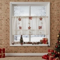 White Christmas lace cafe curtain with red poinsettia and bell embroidery for window decor - 140*100 / Maple Leaf Bell