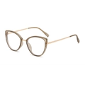 Retro cat-eye glasses with translucent tea-brown frame and slim golden metal temples - Brown Gold Frame Anti-blue Light C3