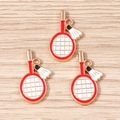 Ciondoli creativi a forma di racchetta da badminton in smalto rosso e bianco - Rosso