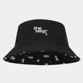 Détail du chapeau noir avec broderie et doublure à motif d'ours pour protection UV - Taille unique / Noir