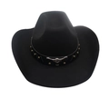 Black British style felt fedora hat featuring a silver bull head emblem and rivets - One Size (57cm) / Black