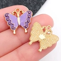 DIY Schmuckanhänger mit zwei lila Emaille-Schmetterlingen mit goldenem Metallrand - Schwarz-Violetter Zweifarbiger Schmetterling (17x18 mm)