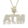 Dettaglio pendente a sacchetto ATM in oro con scintillanti pietre di zirconia - Con catena da 61cm / Oro