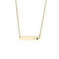 Gold bar necklace featuring heart engraving and a blue gemstone on a fine link chain - Gold Style with Blue Stone (KN202642-KFC)