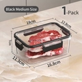Contenitore alimentare medio con coperchio nero, scatola 18x12,8x7cm con chiusura ermetica - 1 Pezzo / Medio Senza Griglia - Nero