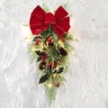 Detail of Christmas teardrop swag with warm LED lights, red berries and velvet bow - Light-up / 60*30cm