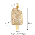 Gold popsicle jewelry pendant with white cubic zirconia stones measuring 24x12mm - Gold-Full Zirconia Popsicle