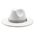 Classic white wool jazz fedora hat with elegant silver sequin band decoration - White