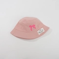 Pink cotton fisherman hat for children featuring a 3D bow and white woven label - CM8006 Embroidery Bow Series / Dusky Pink