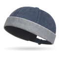 Berretto docker in cotone lavato blu e grigio con cinturino regolabile e fibbia in metallo - Blu navy