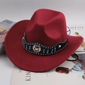 Wine red wool felt western cowboy hat with silver star buckle and blue rhinestones - Rhinestone Arc Strap / Burgundy