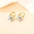 Two-tone titanium steel hoop earrings with gold clasp and polished silver star charm - Five-pointed Star / Two-tone Type A