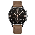 Classic men quartz watch with black dial, Roman numerals and brown leather strap - Black Dial Rose Gold Hands Black Case Brown Strap