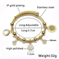 Bracelet ajustable en acier inoxydable doré avec breloques en zircon et arbre de vie - Or Arbre de Vie (D)