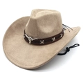 Beigefarbener Western-Cowboyhut aus Wildlederimitat mit Bullenkopf und Kordelzug - M(56-58cm) / Camel