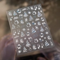 Autocollants ongles Noël 3D blancs gaufrés avec flocons et sapins à paillettes - Relief de Noël Blanc Étoile Pailletée (M-1331)