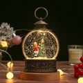 Bronze Christmas lantern with Santa Claus and a Christmas tree inside warm LED light - Flat Round Boy with Tree (Water-filled) / Water-filled