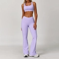 Lavender purple yoga set featuring sports bra and high-waist flared pants for women - S / Top And Bottom / Bra + Flare Pants / Lilac Purple