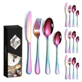 Detail view of 16-piece rainbow stainless steel cutlery set in a black gift box packaging - 1010 Style (16Pcs Set/Mail Box) / AB Color