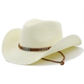 Chapeau de cowboy en paille crème avec bande en cuir cloutée et cordon de serrage - M / crème