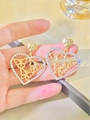 Elegant gold heart earrings with white crystals and three hollow butterflies design - Butterfly Gold (A-850)