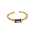 18K gold-plated brass twisted rope ring featuring a rectangular purple birthstone - February