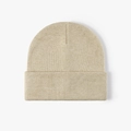 Unisex beige knit beanie hat featuring thick double-layer fabric and ribbed texture - One Size / Khaki (23B090)