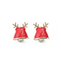 Detail of Christmas bell stud earrings with red enamel finish and white pearl drops - A138-4 Deer Head Bell