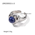 Silver stainless steel heart ring with round blue lapis lazuli stone inlay - Silver Heart Lapis Lazuli Style (JDR2305021-L-S)