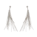 Boucles d'oreilles minimalistes aiguille de pin en argent avec long pompon pour femme - Argenté