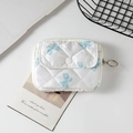Quilted mini earphone case with blue bow pattern, zipper closure and metal ring - 12*1.5*9cm / White Background Blue Bow