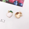 Pink peach enamel charm with gold trim and green leaves for DIY jewelry making - Pink Peach (16x17mm)