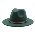 Detail of dark green cashmere wool fedora hat featuring an ethnic geometric pattern band - Dark Green