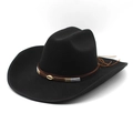 Classic black wool felt western cowboy hat with brown leather band and shell accessory - M (56-59cm) / Black