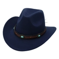 Dark blue western cowboy hat with brown leather band and turquoise stone ornaments - Navy Blue Cowboy (Turquoise)