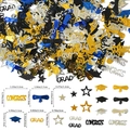 Blue and gold graduation confetti set with congrats letters and diploma shapes - Blue Graduation Style