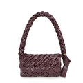Deep purple woven leather handbag with knotted fringe handles and gold metal rings - Burgundy