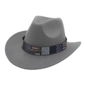 Grey western cowboy felt hat with star-spangled banner band and vintage metal eagle badge - Eagle Belt / Gray