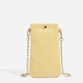 Handwoven yellow and white textured phone crossbody bag with gold chain and magnetic snap - Chain Style / Yellow