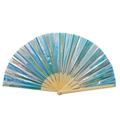 33cm Kung Fu folding fan with iridescent blue-green laser PVC film and bamboo ribs - 33CM / Holographic Blue-Green Wave (Natural Bone)