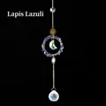 Lapis Lazuli suncatcher pendant with golden sun and crescent moon crystal prisms - Lapis Lazuli